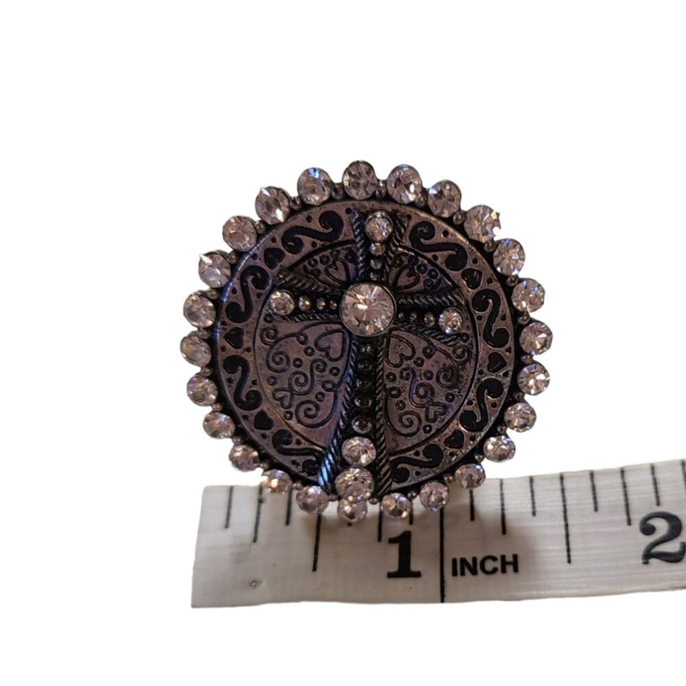 Rhinestone Cross Statement Ring, Adjustable - image 3